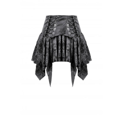 Jupe gothique Dark in Love Elandra avec ourlet mouchoir en dentelle superposée noir anthracite