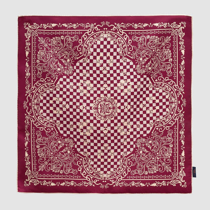 Classic Baroque Check Silk Scarf - 53cm Hand-rolled Men's Square Neckerchief Women's Bandana