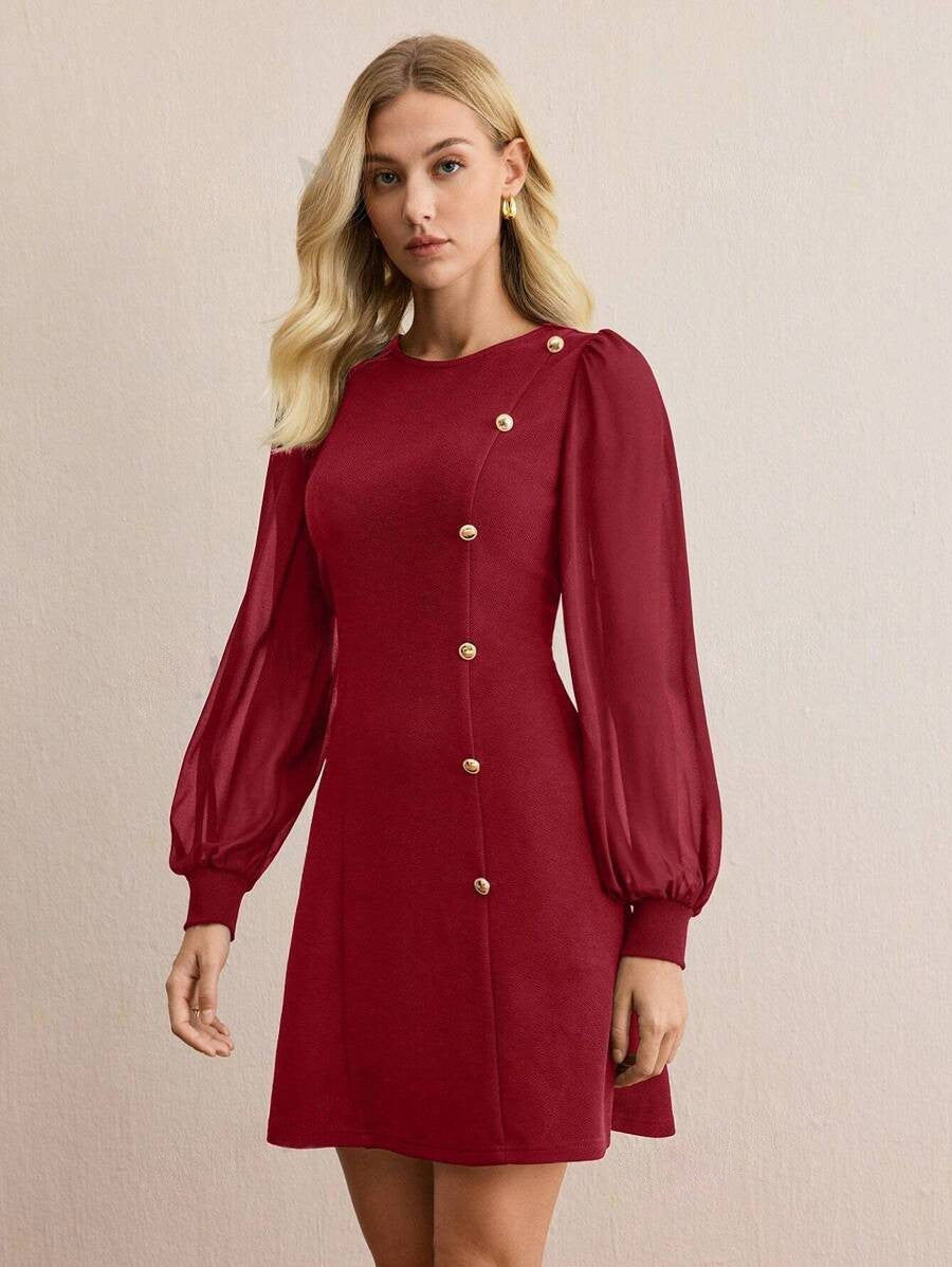 Women's Round Neck Clinch Slim LS Dress