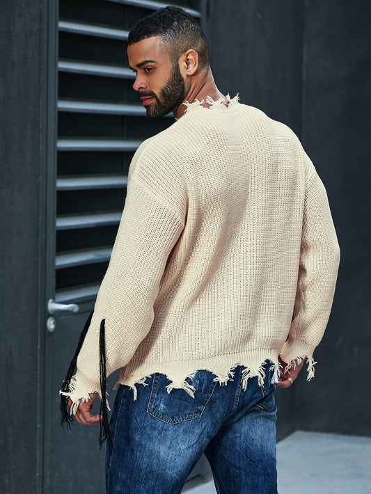 Pull homme grande taille Manfinity Hypemode à motif lettres et bords déchirés