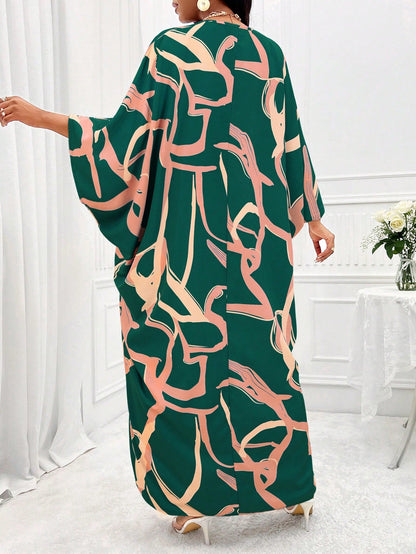 Lady Allover Print Batwing Sleeve Dress & Pants