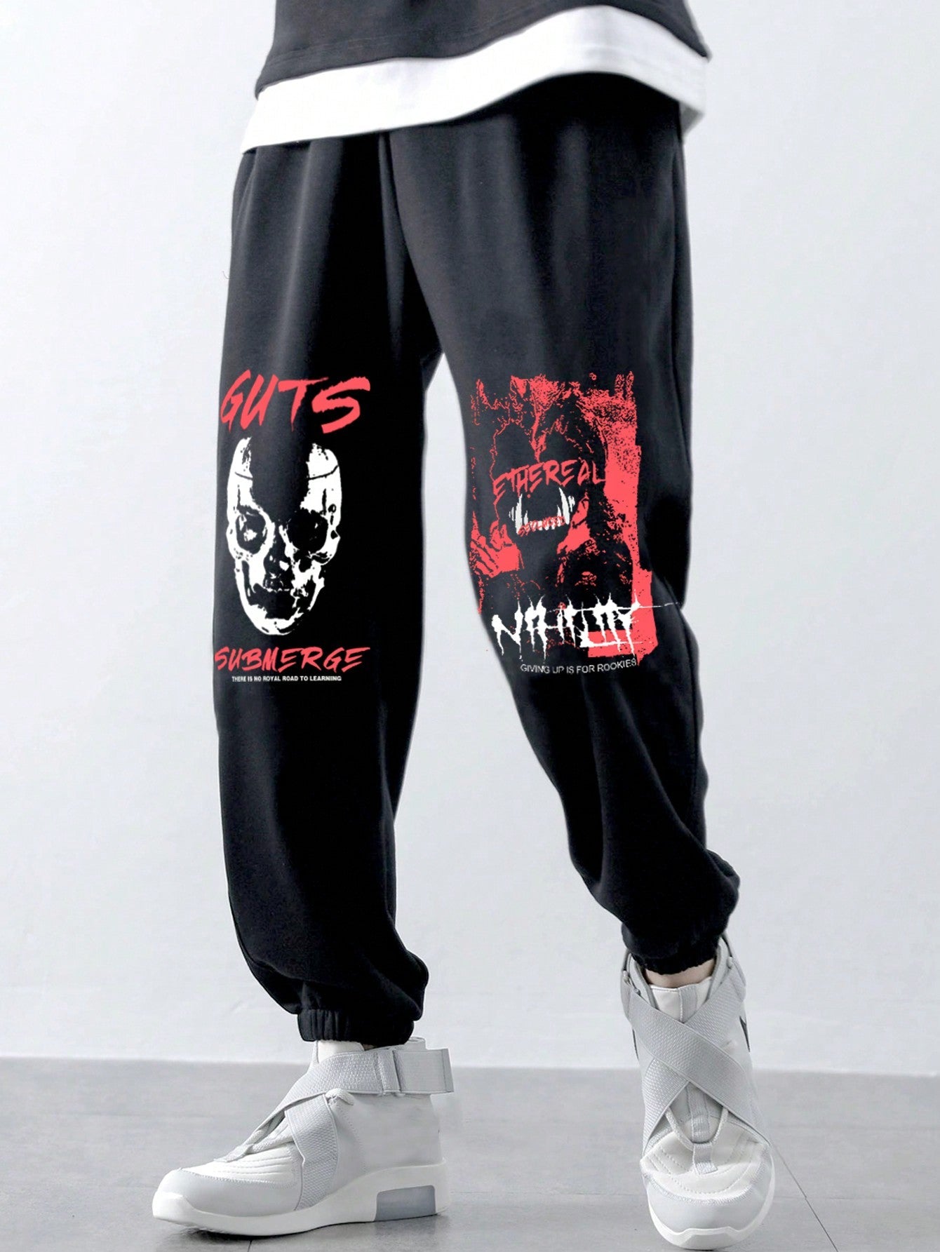 Pantalon de jogging ROMWE Grunge Punk pour homme avec imprimé tête de mort et texte à cordon