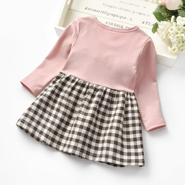 Robe pour fille à carreaux et rivets, manches longues, fausse deux-pièces, en dentelle, pour le printemps et l'automne