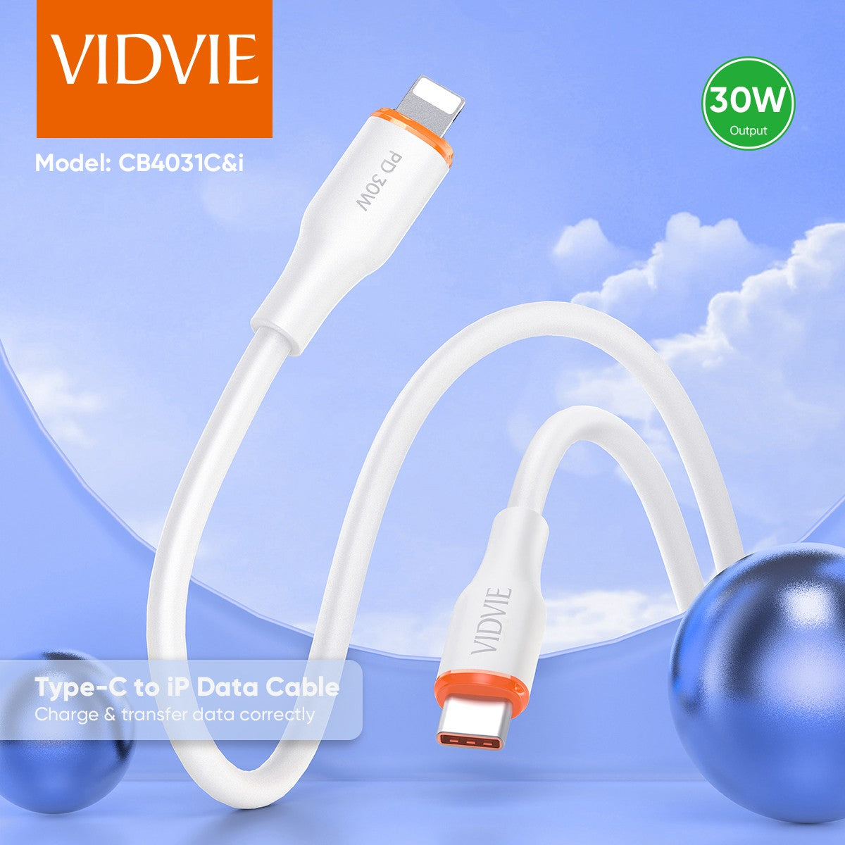 VIDVIE PD 30W Type-C to Lightning Data Cable