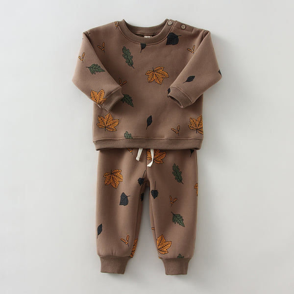Baby Printed Fleece Pullover Pants Casual Suit