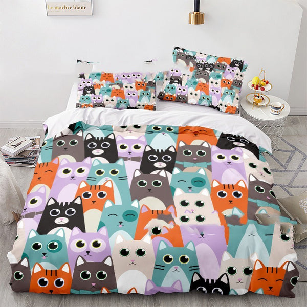 Cat Series 3d Digital Printed Quilt Cover Three-piece Set - Stuffs & Savers