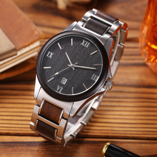 Men Wooden Quarts Watch Waterproof
