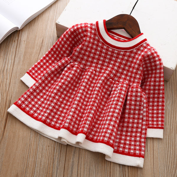 Girls Plaid Knitted Sweater Shirt Dress - Stuffs & Savers