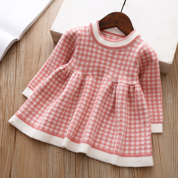 Girls Plaid Knitted Sweater Shirt Dress - Stuffs & Savers
