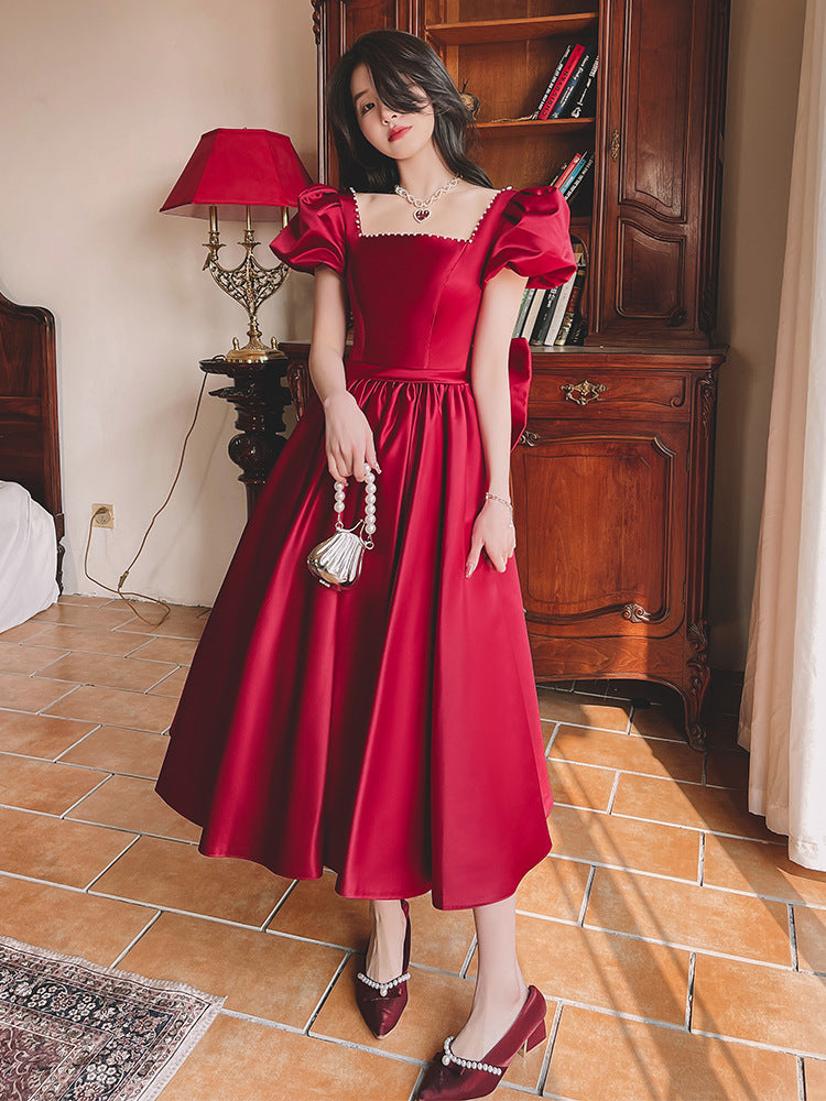 Red French Satin Dress