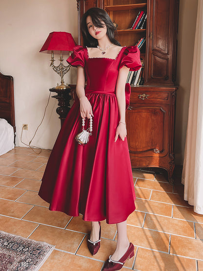 Red French Satin Dress