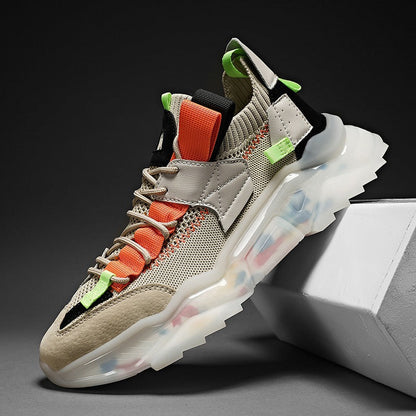 Baskets Homme Grandes Nouvelles Décontractées Respirantes à Semelle Épaisse Tendance Chaussures Papa Légères Chaussures de Course en Tissu Volant