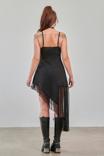 Banned Apparel Gothic Asymmetric Dress Mesh Hem Black