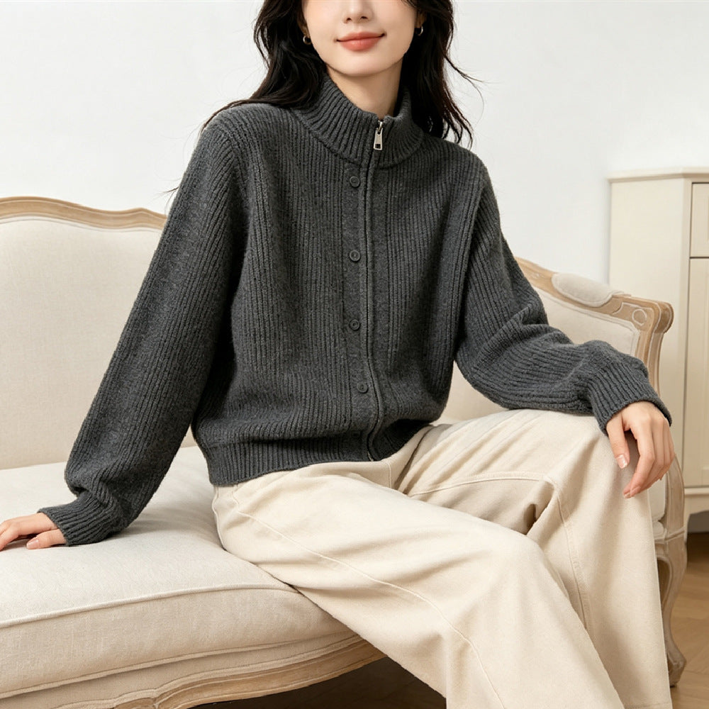 Solid color stand up collar sweater