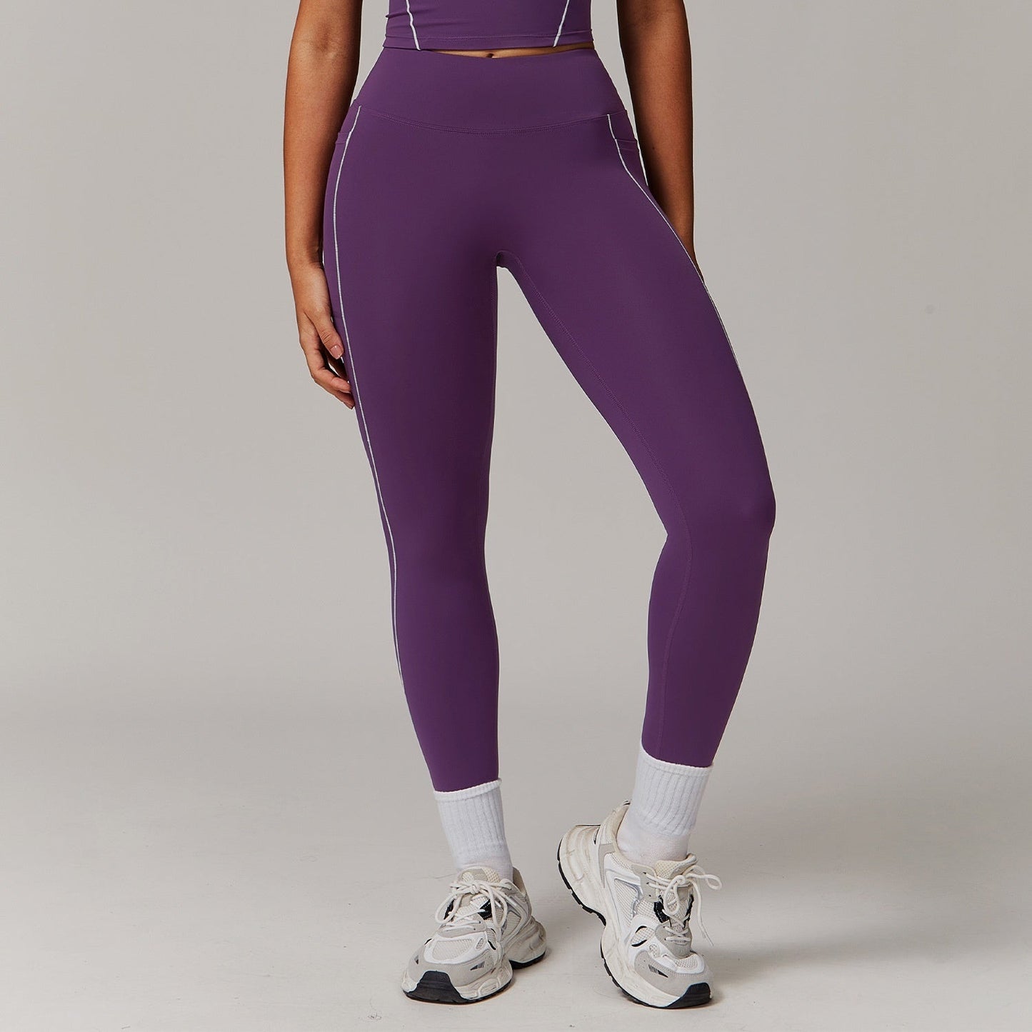 Fitness Contrast Color High Waist Nude Feel Pocket Yoga Pants