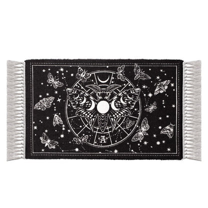Lunar Moth Rug Gothic Cotton Moon Phase Decor