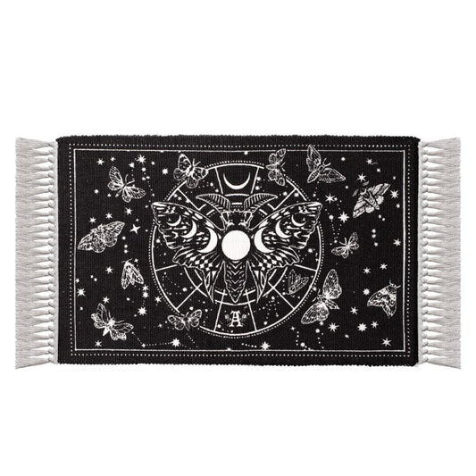 Lunar Moth Rug - Gothic Cotton Moon Phase Décor