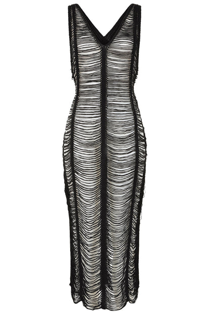 Banned Apparel Gothic Mesh Dress Sheer Distressed Black