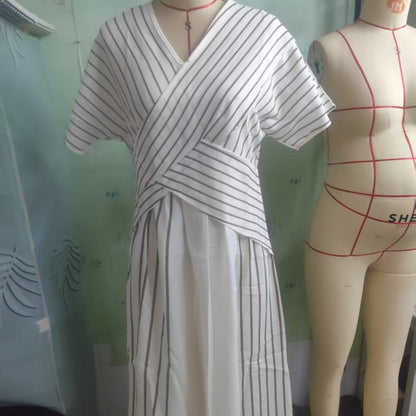 Loose Striped Retro Midi Dress