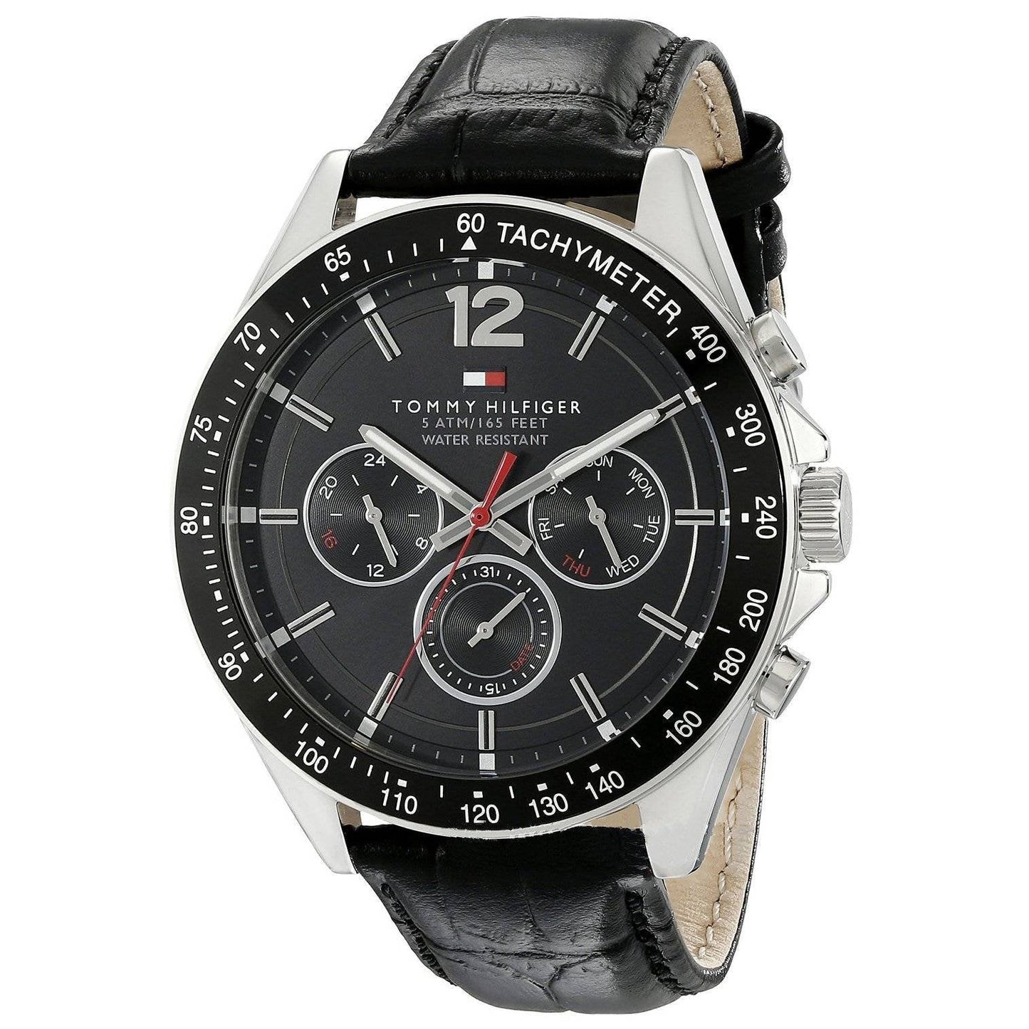 Montre Tommy Hilfiger Luke pour homme TH1791117 - Chronographe multifonction en cuir noir