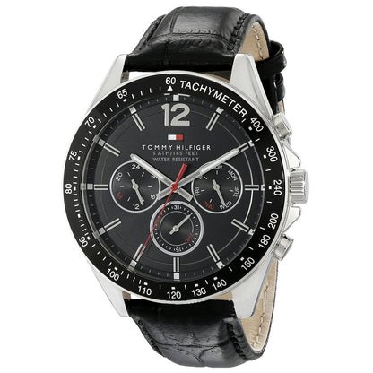 Montre Tommy Hilfiger Luke pour homme TH1791117 - Chronographe multifonction en cuir noir