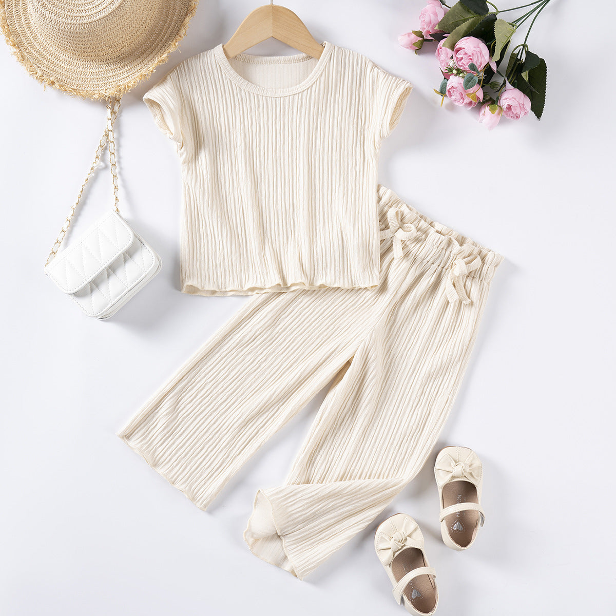 Girls Short Sleeve Trousers Suit