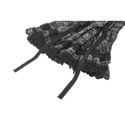 Dark in Love Ida Punk Grey Tartan Metal Studded Dress
