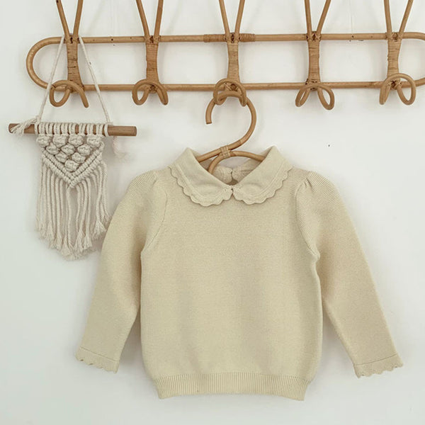 Kids Knitted Pullover Long Sleeve Lace Sweater