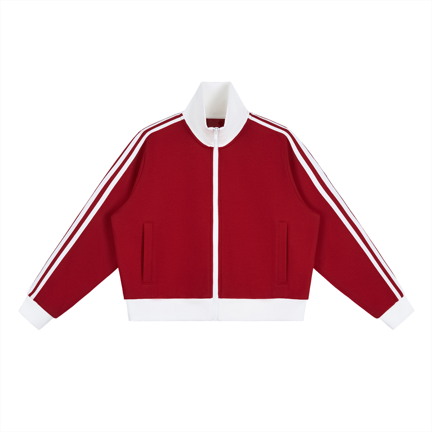 Contrast Side Stripe Fleece Cropped Track Jacket