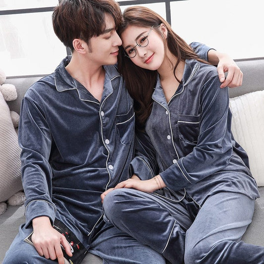 Warm Velvet Long Sleeve Pyjamas Set