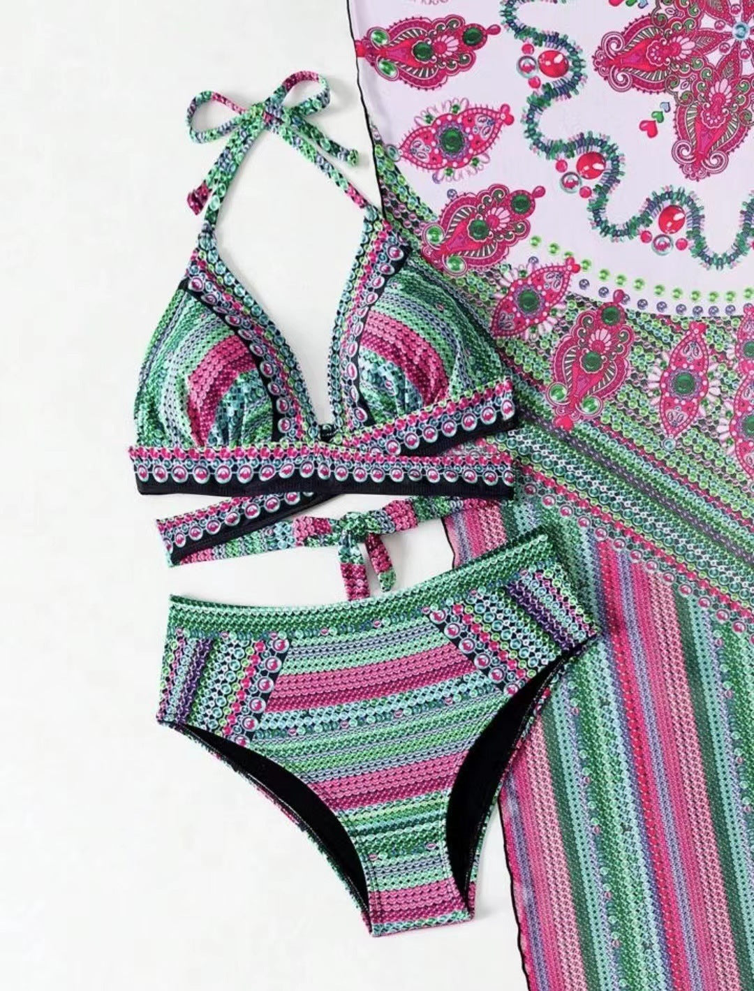 Maillot de bain rétro style ethnique pour femme à bretelles croisées et fendues