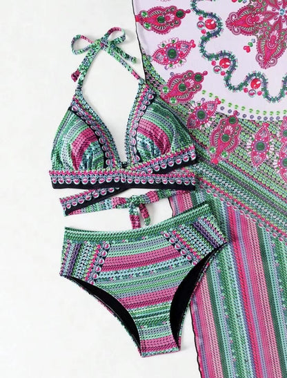 Maillot de bain rétro style ethnique pour femme à bretelles croisées et fendues