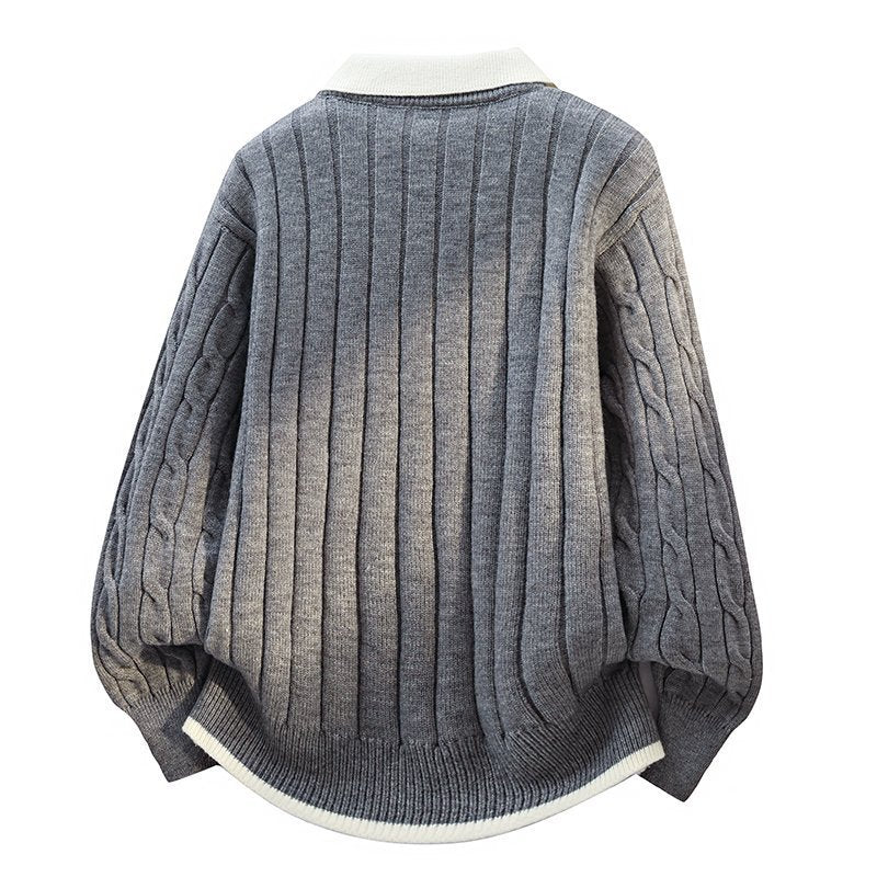 Two-Piece Sweater with Spliced Shirt Collar