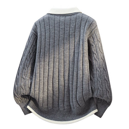 Two-Piece Sweater with Spliced Shirt Collar