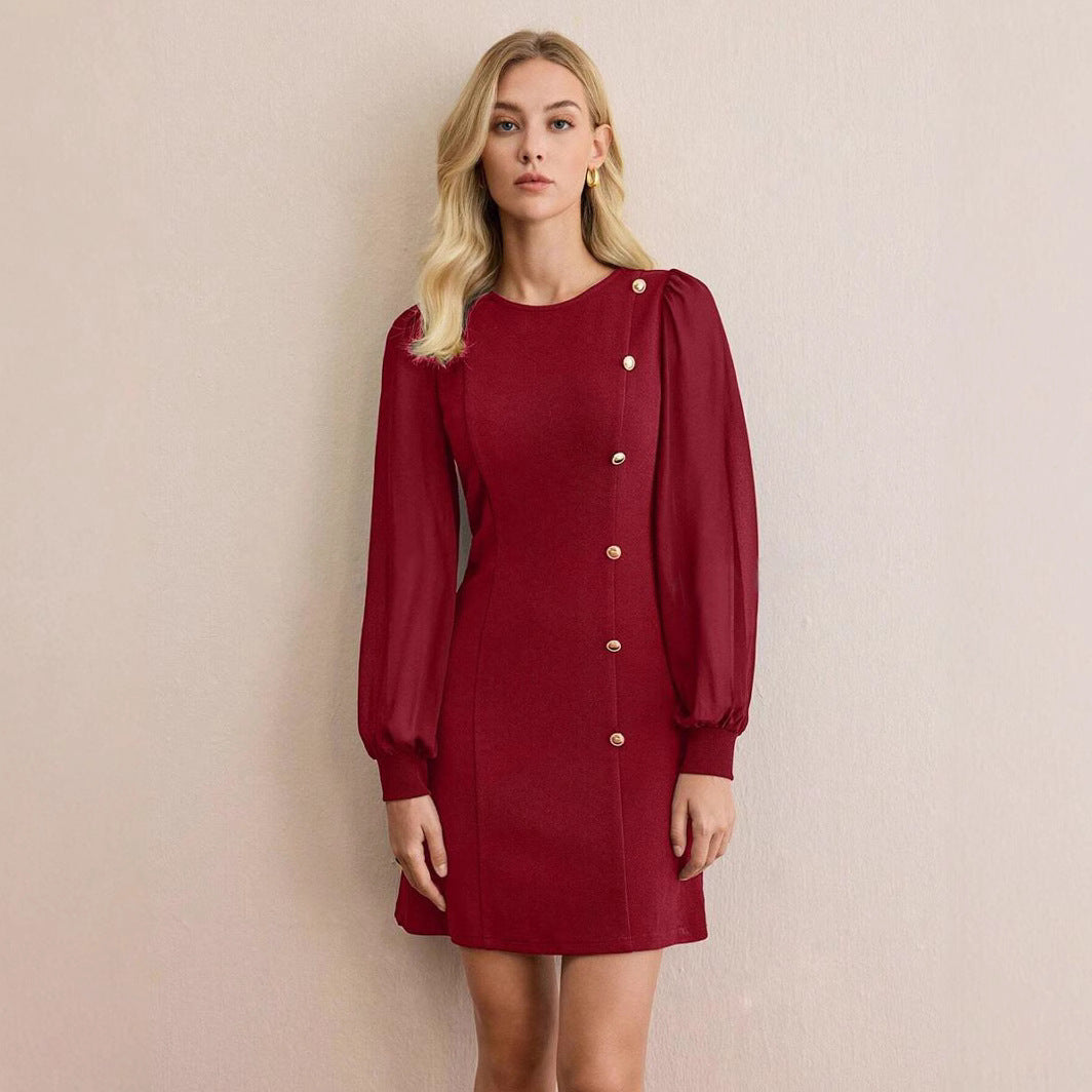 Women's Round Neck Clinch Slim LS Dress