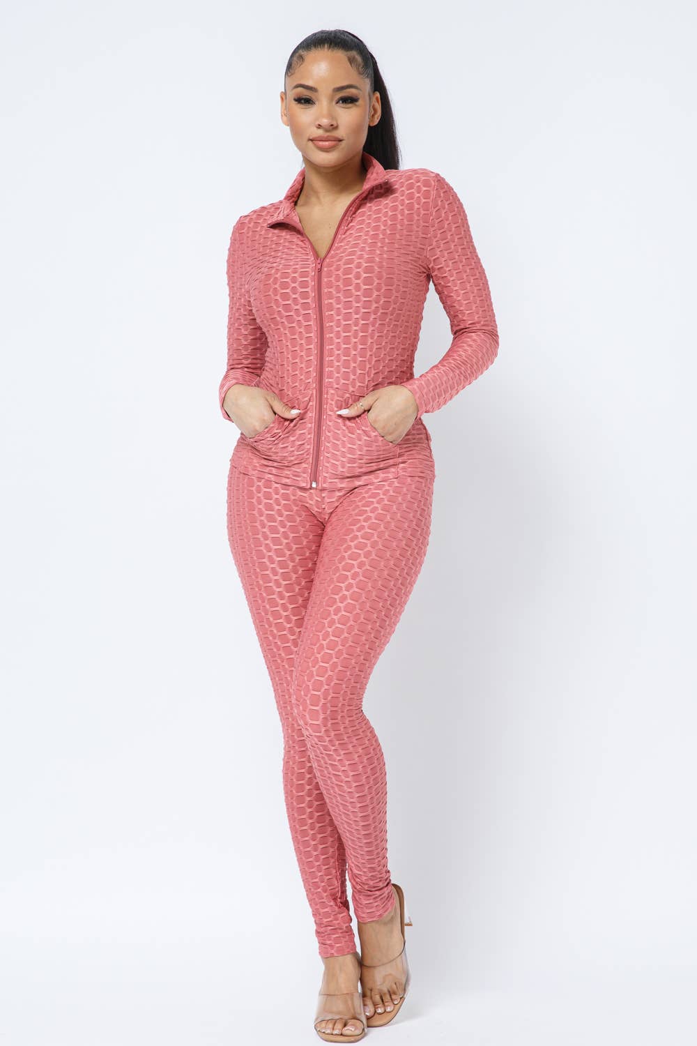Ensemble Veste et Legging avec Poches Latérales Zippées Nid d'Abeille