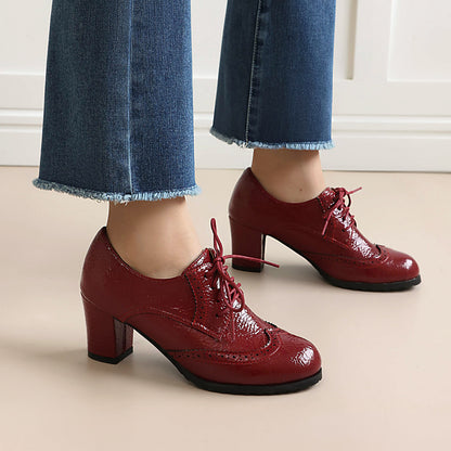 Women's High-Heel Lace-Up Block Shoes
