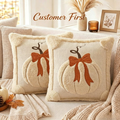 Plush Pumpkin Bow Pillows