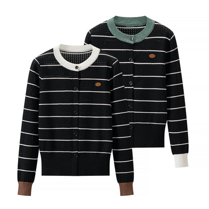 Women's Contrast Stripe Cardigan Sweater