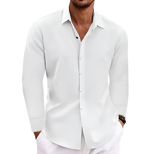T-shirt à manches longues sous-vêtement couleur unie chemise en coton lin à manches longues homme