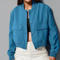 Veste de mode à col montant avec grandes poches décontractée ample courte vêtement d'extérieur haut manteau pour femmes