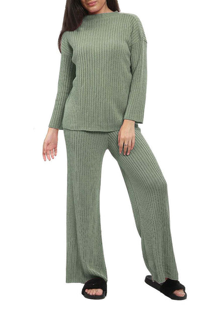 Knitted Ribbed Polo High Neck  Loungewear