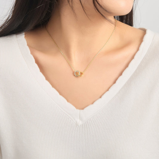 Collier maillons circulaires plaqué or 18 carats créé avec des cristaux Zircondia®