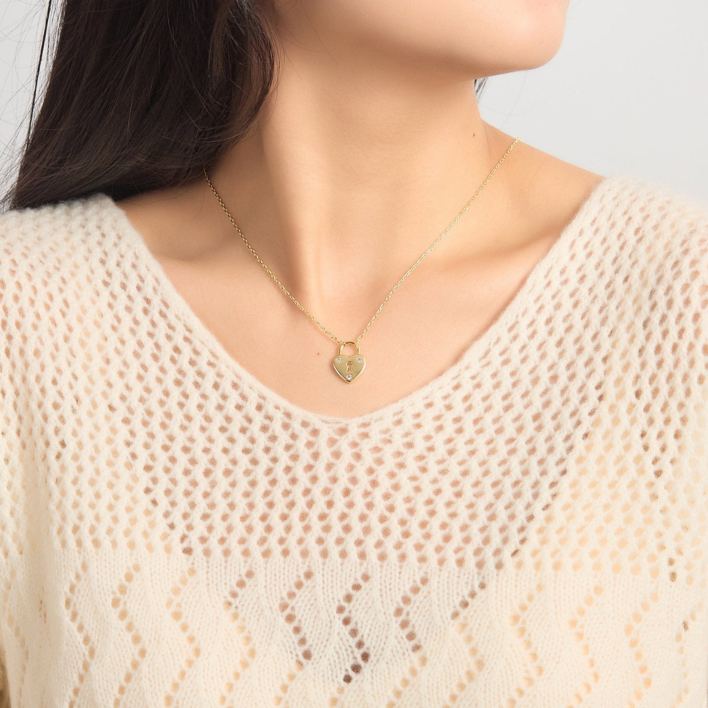 18k Gold Plated Heart Padlock Necklace Created with Zircondia® Crystals