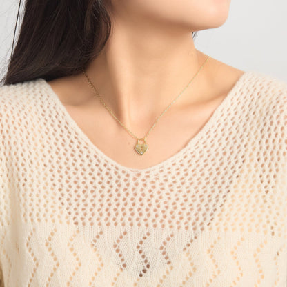 18k Gold Plated Heart Padlock Necklace Created with Zircondia® Crystals