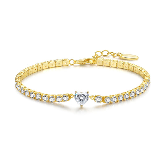 18k Gold Plated Heart Solitaire Tennis Bracelet Created with Zircondia® Crystals