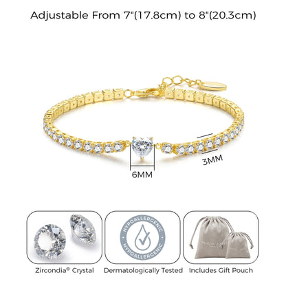 18k Gold Plated Heart Solitaire Tennis Bracelet Created with Zircondia® Crystals