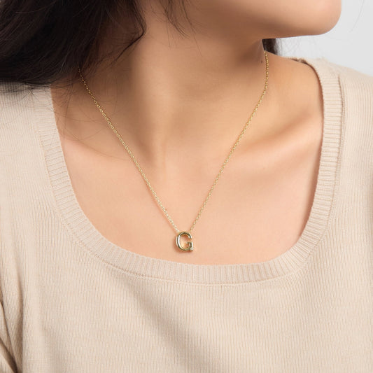 18k Gold Plated Initial Necklace Letter G Created with Zircondia® Crystals
