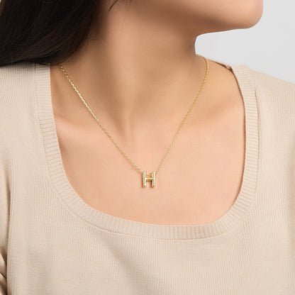 18k Gold Plated Initial Necklace Letter H Created with Zircondia® Crystals