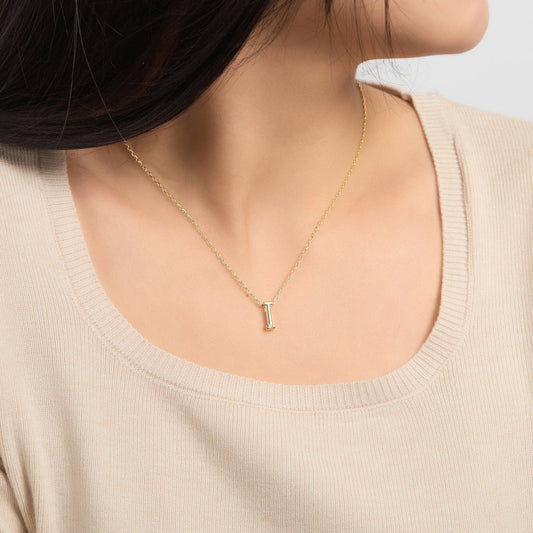 18k Gold Plated Initial Necklace Letter I Created with Zircondia® Crystals